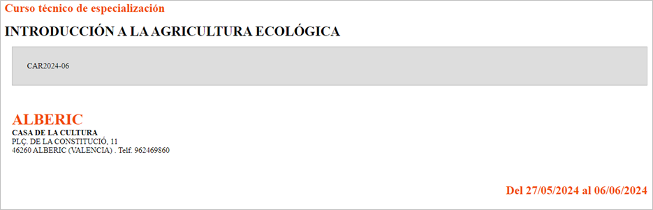 INTRODUCCIÓN A LA AGRICULTURA ECOLÓGICA (del 27.05.2024 al 06.06.2024)